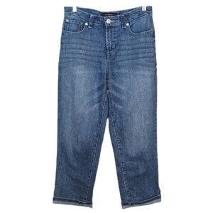 Nine West West End Crop Jeans Size 4 27 Rhinestone Hem Medium Wash Denim Capris